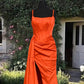 Mermaid Bright Orange Satin Split Dress