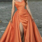 Mermaid Beaded V-neck Orange Satin Dress With Slit