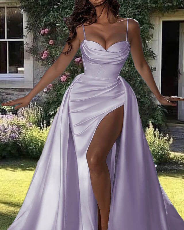 Mermaid Lilac Satin Spaghetti Strap Dress