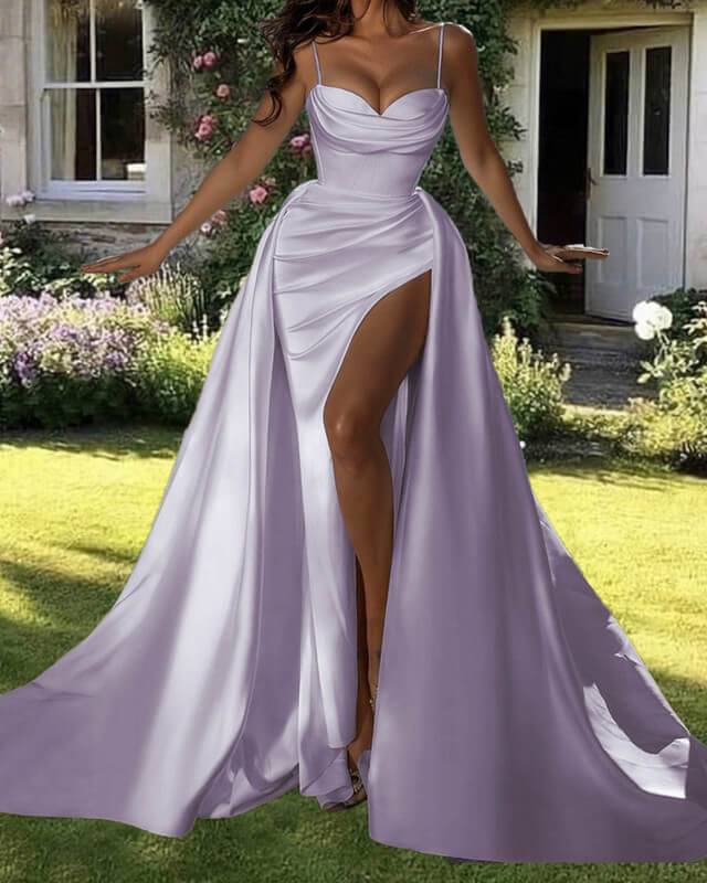 Mermaid Lilac Satin Spaghetti Strap Dress