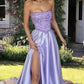 Lilac Sequin Strapless Split Satin Gown