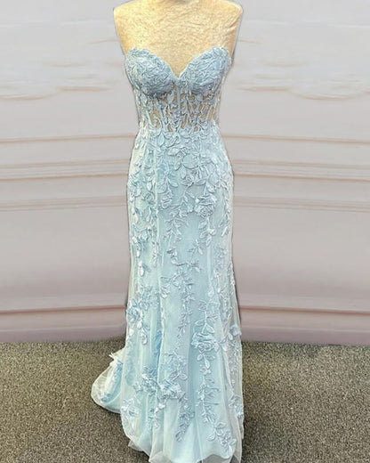 Mermaid Bay Blue Lace Corset Dress