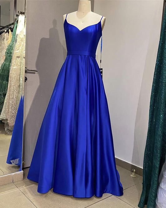 Royal Blue V Neck Prom Dress