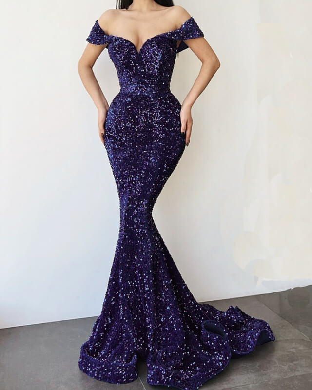 Mermaid Sequin Ruffles Off The Shoulder Dress