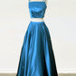Two Piece Green Satin Prom Dress With Straps