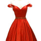 Ball Gown Orange Satin Prom Dresses Off Shoulder