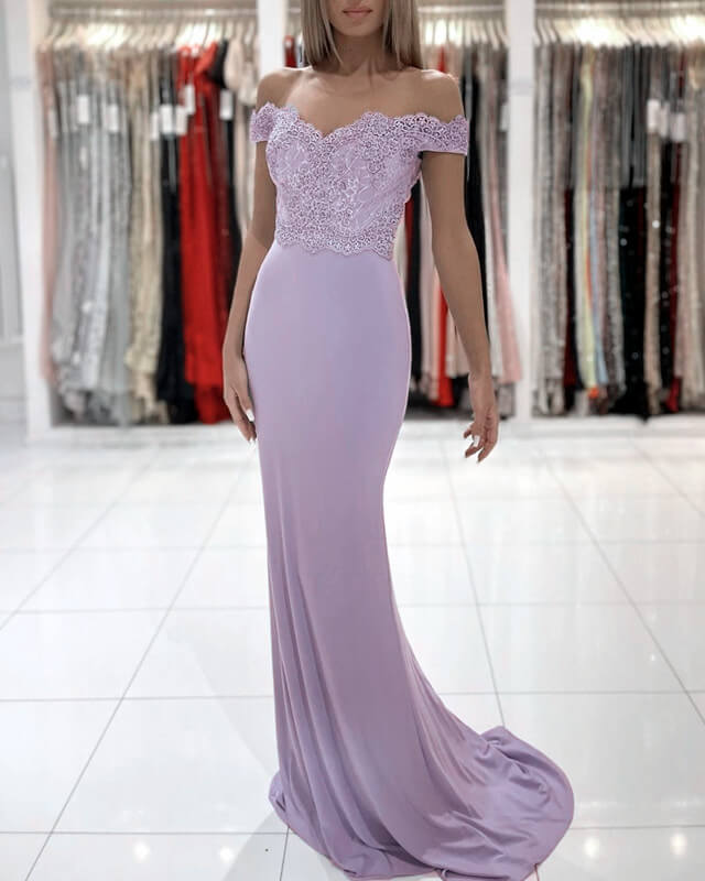 Mermaid Lavender Off The Shoulder Applique Dress