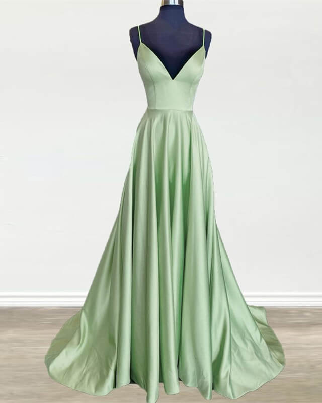 Sage Green V-neck Prom Dress