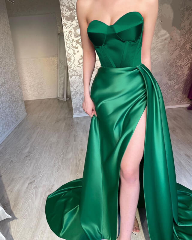 Emerald Green Corset Satin Dress