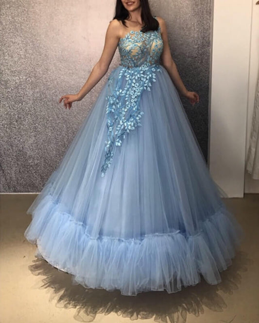 Light Blue Tulle Ball Gown Dress