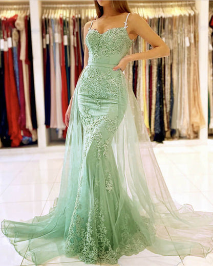 Mermaid Sage Green Lace Prom Dress