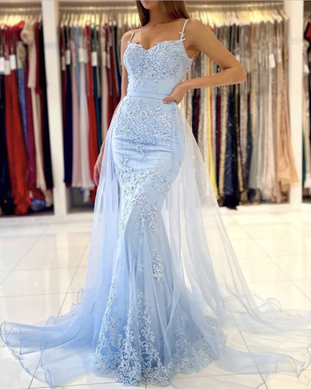 Mermaid Sage Green Lace Prom Dress Removable Train