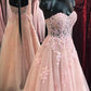 Pink Sweetheart Corset Appliquqes Prom Dress