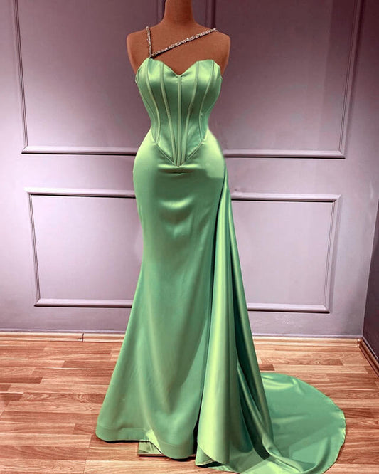 mermaid sage one shoulder dress