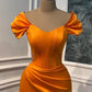Mermaid Orange Satin Cap Sleeve Slit Dress