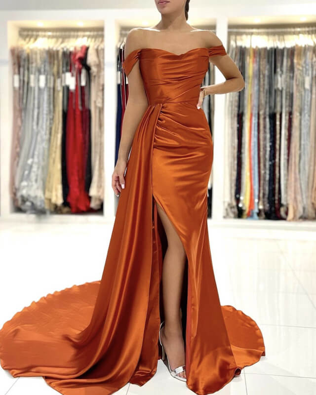 Mermaid Satin Off-shoulder Slit Dress