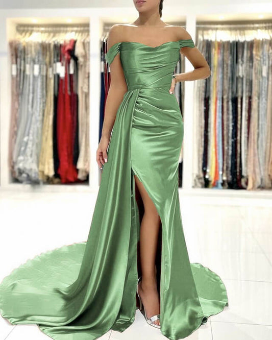 Mermaid Sage Satin Formal Dresses