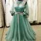 Long Sleeve Sage Green Tulle Prom Dresses