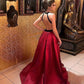 Black Velvet Halter Open Back Satin Dress