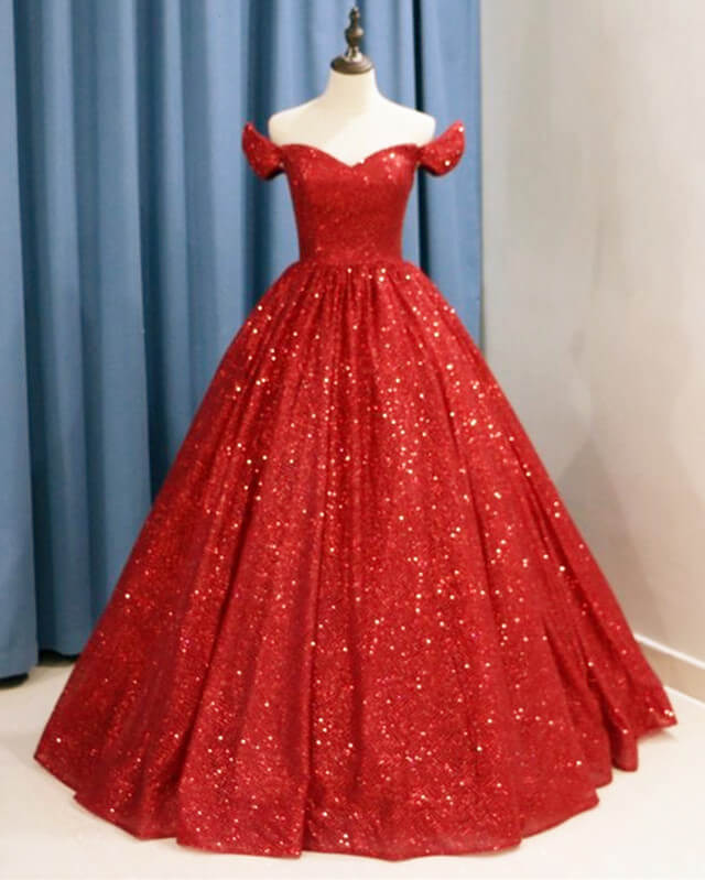 Red Sparkly Ball Gown Dress