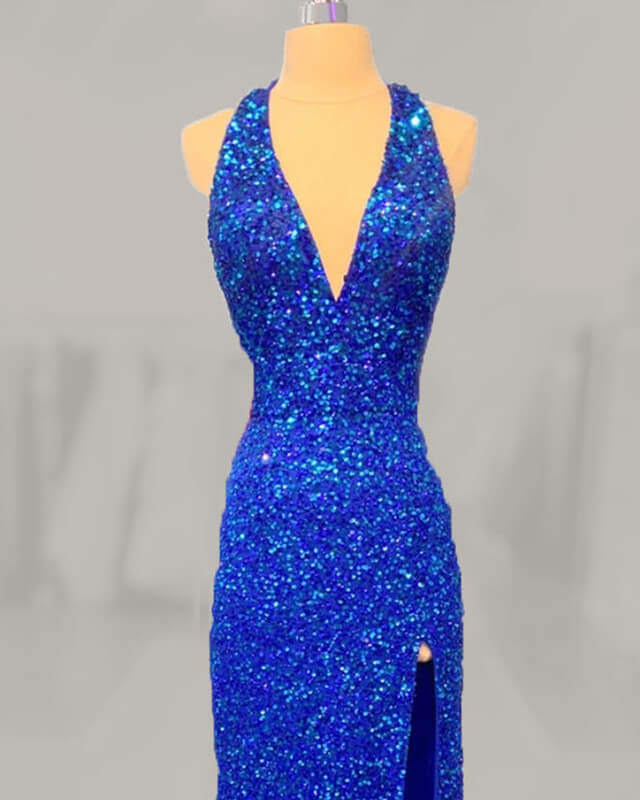 Mermaid Halter Sequin Split Dresses