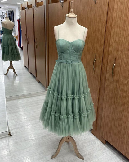 Sage Green Midi Prom Dresses