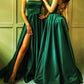 Long Emerald Green Satin Lace-up Back Dress