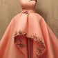 Peach Sweetheart High Low Dress With 3D Flowers