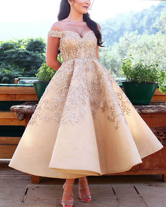 Champagne Prom Dresss Tea Length