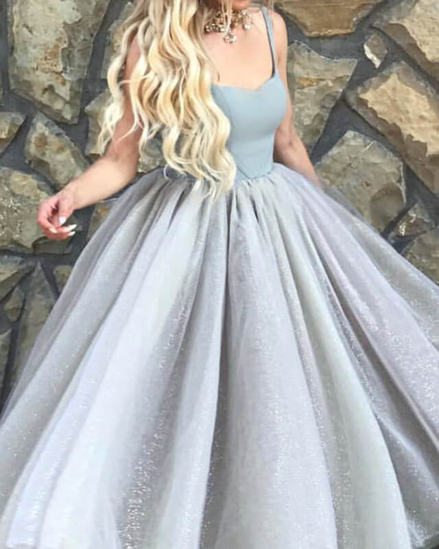Silver Tulle And Satin Midi Ball Gown