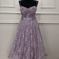 Mauve Lace Midi Prom Dress