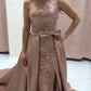 Mermaid Rose Gold Sequin Prom Dress Removable Train