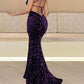 Mermaid Purple Sequin Dress V-neck Cross Back