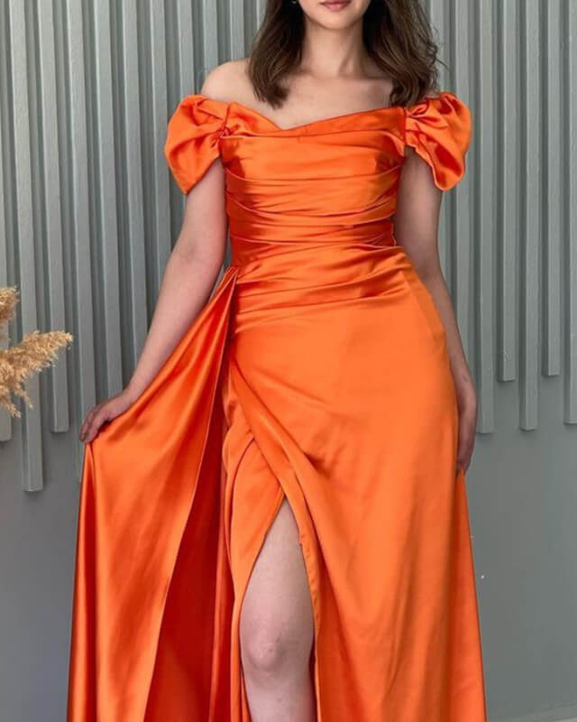 Mermair Satin Off The Shoulder Slit Dress