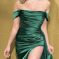 Emerald Green Mermaid Ruched Satin Slit Dress