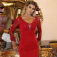 Mermaid Red Satin Dress With Lace Sleeve