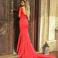 Mermaid Red Satin Dress With Lace Sleeve