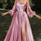 Long Strapless Removable Satin Dress With Slit