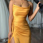 Mermaid Gold Strapless Slit Prom Dress