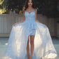 Blue Lace Sheath Split Dress