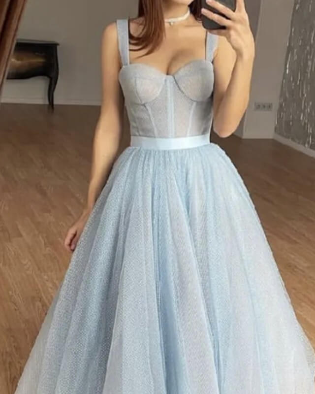 Baby Blue Tulle Midi Corset Dress