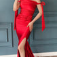 Mermaid Red Satin Split Dress With Straps