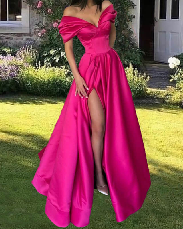 Backless Hot Pink V Neck Elegant Evening Gowns Prom Dress With Back Bo –  Laurafashionshop