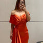 Mermaid Off The Shoulder Orange Satin Dress