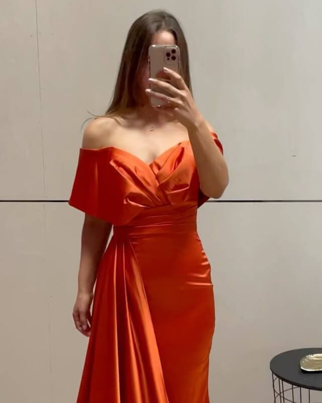 Mermaid Off The Shoulder Orange Satin Dress