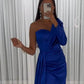 Mermaid Royal Blue One Sleeve Satin Dress
