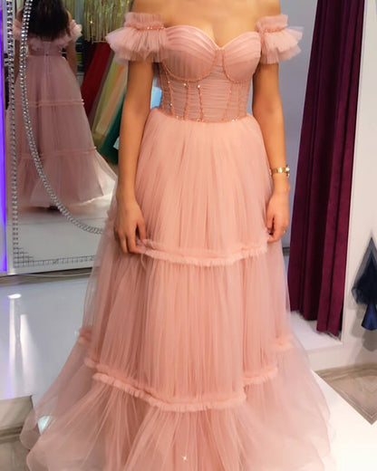 Blush Tiered Tulle Corset Dress