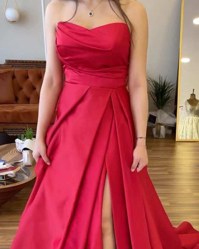 A-line Strapless Satin Split Gown