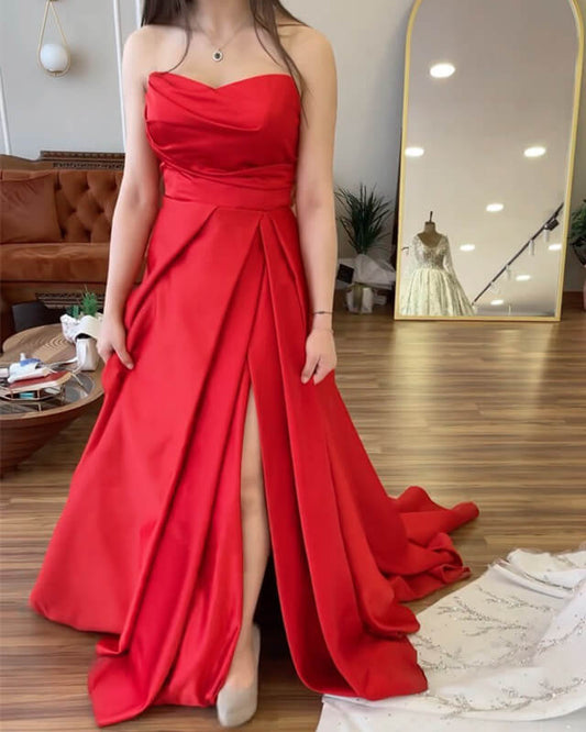 Red Long Satin Prom Dress