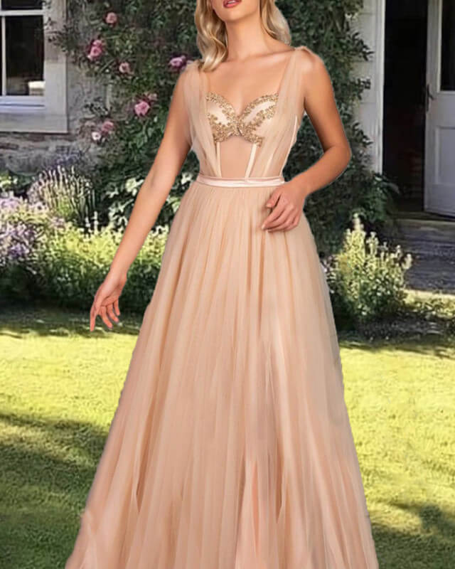 Nude Sweetheart Corset Tulle Prom Dress